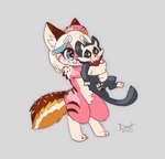 anthro blue_eyes bone dessert doughnut duo feral food fur green_eyes grey_background hug lifted lifted_by_hug male pastry pink_body pink_fur simple_background skull skull_head standing yellow_sclera misterdonut donut_(misterdonut) knefas canid canine canis domestic_dog food_creature mammal 2021 digital_media_(artwork) hi_res