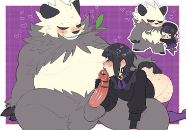 animal_genitalia anthro anthro_penetrating clothed clothed_male clothing duo fellatio genitals heart_symbol lipstick lipstick_on_penis makeup male male/male oral penetration penile penis sex sheath picco_(artist) nintendo pokemon bear generation_6_pokemon giant_panda human mammal pangoro pokemon_(species) absurd_res hi_res