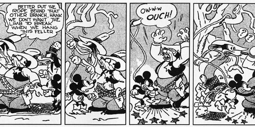 anthro bottomwear cactus clothed clothing cowboy_hat dialogue female footwear gloves group gun handgun handwear hat headgear headwear imminent_hanging kick male noose open_mouth outside pants plant ranged_weapon revolver teeth text tree violence weapon floyd_gottfredson roy_nelson disney public_domain mickey_mouse minnie_mouse sylvester_shyster bulldog canid canine canis domestic_dog mammal mastiff molosser 1930 20th_century absurd_res ancient_art comic english_text hi_res long_image monochrome wide_image