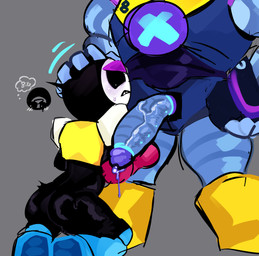 anthro big_penis blush bodily_fluids butt colored_precum dripping duo erection genital_fluids genitals holding_head humanoid_genitalia humanoid_penis leaking_precum looking_at_genitalia looking_at_penis machine male male/male nude penis precum precum_drip simple_background unusual_bodily_fluids unusual_genital_fluids unusual_precum vein veiny_penis unknown_artist bolt_(brawl_stars) meeple_(brawl_stars) robot robot_anthro hi_res