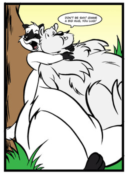 anthro black_body black_fur border dialogue duo feral fur grass hug hugging_another imminent_vore male multicolored_body multicolored_fur nude_anthro nude_male obese obese_anthro obese_male overweight overweight_anthro overweight_male palm_tree plant speech_bubble text tree white_body white_border white_fur dutch_(artist) bear mammal polar_bear procyonid raccoon ursine 2011 colored english_text