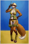 absurd_res anthro armor blue_eyes bottomwear bra breasts canid canine clothed clothing digital_media_(artwork) female footwear fox fur gun hair handgun headgear headwear helmet hi_res holding_object holding_weapon hotpants knife looking_at_viewer mammal melee_weapon pinup pose ranged_weapon shorts simple_background smile socks solo standing tall_lizzard_(artist) thick_thighs underwear weapon wide_hips world_war_2
