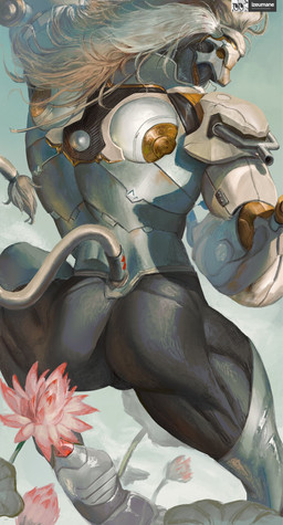 anthro butt claws flower male muscular muscular_anthro muscular_male muscular_thighs nude plant solo tail tail_tuft tuft izeumane mihoyo zenless_zone_zero banyue_(zenless_zone_zero) felid lion mammal pantherine robot_anthro 2025 colored hi_res signature
