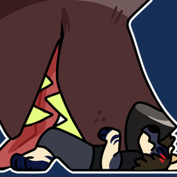 anthro blush blush_lines duo fangs female licking macro male male/female size_difference teeth telegram_sticker tongue tongue_out vore_implied tfrekz brooke_(tfrekz) dakota_(tfrekz) bat canid canine canis domestic_dog mammal shiba_inu spitz 1:1 alpha_channel hi_res