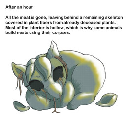 ambiguous_gender black_text corpse death empty_eye_sockets eyelashes feral gore green_body grotesque hooves impalement leaf lying plant pseudo_hair solo text young young_ambiguous young_feral yellowcottoncandy030 fluffy_pony elemental_creature flora_fauna fluffy_pony_(species) mammal 1:1 2025 colored digital_media_(artwork) english_text hi_res shaded