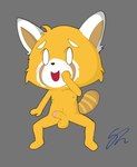 anthro balls blush crossgender erection foreskin fur genitals male nipples nude open_mouth orange_body orange_fur penis simple_background solo white_eyes sherwind52 aggretsuko sanrio retsuko ailurid mammal red_panda hi_res