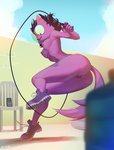 anthro black_hair breasts butt clothing electronics exercise eyewear female footwear fur genitals glasses hair jumping nipples phone purple_body purple_fur pussy shoes solo feliscede felix_(feliscede) domestic_cat felid feline felis mammal digital_media_(artwork) shaded