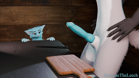 animal_genitalia animal_penis anthro balls bedroom_eyes blue_body blue_fur bouncing_balls cutting_board duo ear_flick ears_up erection female fur furniture genitals gloves_(marking) green_eyes grey_body grey_fur imminent_castration knife male male/female markings multicolored_body multicolored_fur narrowed_eyes penis pink_nose seductive sheath smile swinging_penis table white_body white_fur wide_eyed bananastheleech maxnoward_(modeler) ruaidri_(modeler) foepaws kraft_trio canid canine felid feline fox mammal 3d_(artwork) 3d_animation animated digital_media_(artwork)