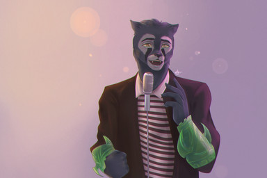 5_fingers abstract_background anthro armor black_clothing black_eyebrows black_nose black_suit bracelet bracers clothed clothed_anthro clothed_male clothing cosplay countershade_face countershading dancing electronics eyebrows facial_markings fangs fingers fur grey_body grey_fur head_markings jewelry male male_anthro markings microphone microphone_stand pattern_clothing pattern_shirt pattern_topwear pointy_ears prick_ears shirt singing slim_anthro slim_male snout snout_from_the_front sparkles spiked_bracelet spikes striped_clothing striped_shirt striped_topwear stripes suit teeth teeth_showing topwear yellow_eyes yellow_sclera stasyasky artifact_(game) dota never_gonna_give_you_up valve rick_astley rix_(dota) canid canine canis mammal vhoul wolf 2018 3:2 chromatic_aberration digital_drawing_(artwork) digital_media_(artwork) english_description half-length_portrait hi_res meme portrait signature