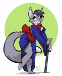 anthro asian_clothing clothed clothing east_asian_clothing female japanese_clothing melee_weapon obi simple_background smile solo sword weapon wide_hips yukata pastel_please canid canine canis mammal wolf hi_res