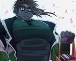 big_muscles book clothed clothing eyewear fur glasses glowing glowing_eyes grey_body grey_fur horn looking_at_viewer male muscular pecs simple_background solo zhangkuu lifewonders tokyo_afterschool_summoners catoblepas_(tas) mammal 5:4 hi_res