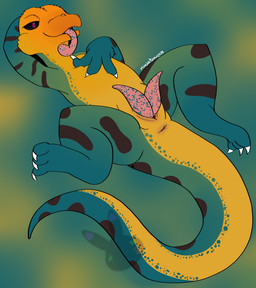 2_penises 3_toes 5_fingers animal_genitalia animal_penis anthro anus blue_body erection feet fingers genital_slit genitals green_body hand_behind_head hand_on_chest hemipenes lying male markings multi_genitalia multi_penis multicolored_body nude on_back open_mouth orange_head penis purple_eyes simple_background solo spots spotted_body spotted_genitalia spotted_penis spotted_tongue spread_legs spreading tail tapering_penis toes tongue tongue_out yellow_body pastelpaints gecko lizard reptile scalie 2025 absurd_res digital_drawing_(artwork) digital_media_(artwork) hi_res
