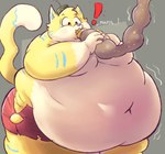 anthro belly belly_overhang big_belly blue_body blue_fur blue_nose boxers_(clothing) cheese chubby_cheeks clothed clothing dairy_products deep_navel drinking eating exclamation_point fangs feeding_tube food force_feeding forced fur grey_background holding_hose holding_object hose hose_in_mouth huge_belly huge_thighs hyper hyper_belly male medical_instrument moobs morbidly_obese morbidly_obese_anthro morbidly_obese_male muffled multicolored_body multicolored_fur navel obese obese_anthro obese_male overweight overweight_anthro overweight_male scientific_instrument simple_background solo standing stuck stuffing surprise surprised_expression swelling teeth text thick_thighs torn_clothing torn_underwear underwear underwear_only vowelless wardrobe_malfunction weight_gain white_body white_fur wide_hips yellow_body yellow_fur floofymeister domestic_cat felid feline felis mammal absurd_res hi_res