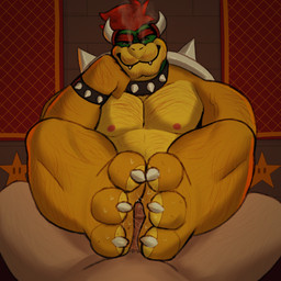 3_toes anthro arm_hair belly_hair big_feet bodily_fluids body_hair bracelet chest_hair claws collar dirty dirty_feet duo eyebrows facial_hair fangs feet first_person_view foot_fetish foot_play footjob forearm_hair forearms genital_fluids genitals green_body green_scales hair horn jewelry leg_hair looking_at_viewer male male/male mohawk muscular muscular_male nipples penile penis precum red_hair scales sex shell smile smiling_at_viewer smoke smoke_from_nose spiked_bracelet spiked_collar spikes star_(shape) sweat sweatdrop sweaty_feet teeth thick_eyebrows toes two-footed_footjob vein yellow_body yellow_scales ray_the_wolf mario_bros nintendo bowser koopa scalie 1:1 hi_res story story_at_source story_in_description watermark