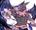 abs anthro armband biceps black_body black_sclera clothed clothing feathered_wings feathers fur headdress male muscular muscular_anthro muscular_male pecs red_eyes simple_background solo topless white_background wings tengo egyptian_mythology middle_eastern_mythology mythology puzzle_and_dragons anubis_(puzzle_and_dragons) anubian_jackal canid canine canis deity jackal mammal 2015 digital_media_(artwork)