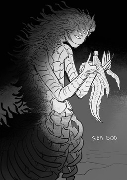 ambiguous_gender duo fin hair macro multi_eye scales sitting split_form tail starfleetrambo siren_and_scientist oskar_(starfleetrambo) deity marine merfolk oarfish_merfolk siren hi_res trans_(lore) trans_man_(lore)