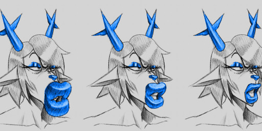 2_horns anthro antlers blue_antlers blue_eyeshadow blue_horn blue_lips blue_lipstick blue_nose broad_shoulders collarbone curved_eyebrows ears_aside eyebrows eyelashes eyeshadow female glistening glistening_antlers glistening_eyelids glistening_horn glistening_lips glistening_nose grey_background hair half-closed_eyes horn huge_lips hyper hyper_lips iris lips lipstick long_eyebrows long_eyelashes looking_forward makeup mature_anthro mature_female narrowed_eyes no_pupils nude nude_anthro nude_female open_mouth short_hair simple_background snout solo teeth thick_lips three-quarter_view gladyapper deltarune undertale_(series) carol_holiday deer mammal new_world_deer reindeer 2025 blue_and_grey digital_drawing_(artwork) digital_media_(artwork) headshot_portrait monochrome portrait