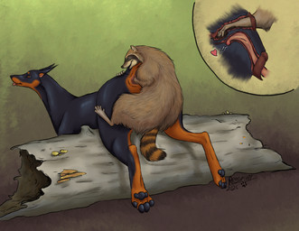 abstract_background anal anal_fisting anal_penetration anatomically_correct anatomically_correct_genitalia anatomically_correct_penis anatomically_correct_vulva animal_genitalia animal_penis animal_vulva black_body black_fur brown_body brown_fur canine_genitalia canine_vulva cropped_ears double_penetration duo eyes_closed female female_penetrated feral feral_on_feral feral_penetrated feral_penetrating feral_penetrating_feral fisting from_behind_position fungus fur genitals grey_body grey_fur heart_symbol hooked_penis internal internal_anal internal_vaginal larger_female larger_penetrated log looking_pleasured male male/female male_penetrating male_penetrating_female markings mushroom open_mouth open_smile pawpads paws penetration penile penile_penetration penis penis_in_vagina raccoon_penis ring_(marking) ringed_tail sex simple_background size_difference size_play smaller_male smile striped_markings striped_tail stripes tail tail_markings tongue tongue_out vaginal vaginal_penetration vulva wood regsmutt fancy_(regsmutt) canid canine canis dobermann domestic_dog mammal pinscher procyonid raccoon 2026 digital_drawing_(artwork) digital_media_(artwork) hi_res