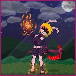 anthro armor blonde_hair border creepy female fire fireball fur hair intimidation magic magic_user melee_weapon night pink_body pink_fur polearm purple_border red_eyes scythe solo weapon milkybun29 dungeons_and_dragons hasbro wizards_of_the_coast milky_rivas lagomorph leporid mammal rabbit 1:1 digital_media_(artwork) pixel_(artwork)