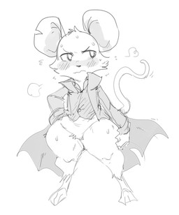 anthro barefoot blush blush_lines bodily_fluids bottomless bottomless_anthro bottomless_female cheek_tuft claws clothed clothing crotch_tuft embarrassed facial_tuft feet female female_anthro flowing_clothing hairless_tail hand_on_hip head_tuft jacket looking_away solo steamy_breath sweat sweatdrop thick_thighs toe_claws topwear tuft vest wide_hips mhdrawin mina_the_hollower yacht_club_games mina_(mina_the_hollower) mammal mouse murid murine rodent 2026 digital_drawing_(artwork) digital_media_(artwork) full-length_portrait hi_res monochrome portrait sketch