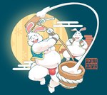 anthro belly blush bulge clothing duo eating eyes_closed food fur humanoid_hands kemono kine_(mallet) male mochi mochitsuki moobs moon nipples overweight overweight_male sitting underwear white_body white_fur hupi1008 mid-autumn_festival moon_rabbit lagomorph leporid mammal rabbit 2021 hi_res