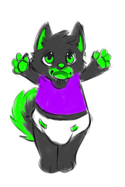 anthro biped black_body black_fur clean_diaper clothed clothing diaper fur green_eyes looking_at_viewer male object_in_mouth pacifier pacifier_in_mouth pawpads reaching simple_background solo standing wearing_diaper white_background young young_anthro unknown_artist kotaru_makora canid canine canis domestic_dog husky mammal nordic_sled_dog spitz