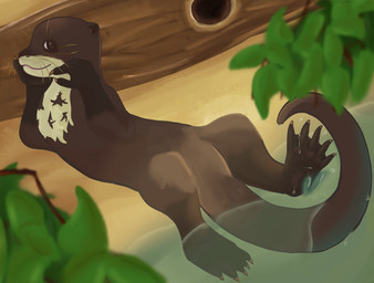 5_toes ambiguous_gender brown_body brown_eyes brown_fur claws feet feral fur looking_at_viewer lying male membrane_(anatomy) on_back outside partially_submerged pawpads paws plant smile solo tail toes water webbed_feet webbed_hands wet whiskers beedy giant_otter mammal mustelid otter river_otter 2024 absurd_res alternate_version_at_source digital_media_(artwork) hi_res