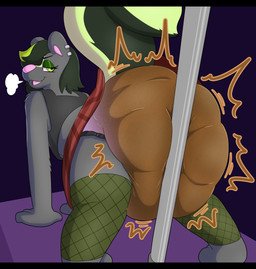 alternative_fashion anthro black_bars dancing diaper diaper_squish ear_piercing fart feces femboy goth male piercing pole pole_dancing provocative shart sigh sighing skunk_tail smelly soiling solo shadyadi hal_(hal_skunky) mammal mephitid skunk hi_res letterbox