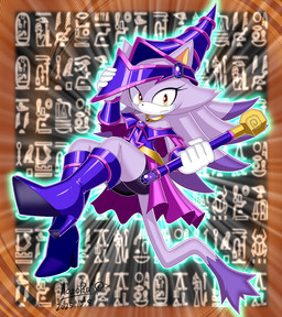 anthro armlet boots bottomwear clothed clothing cosplay crossover_cosplay eyelashes female floating footwear fur gloves hair handwear hat headgear headwear high_heeled_boots high_heels holding_object long_hair looking_at_viewer orange_eyes purple_body purple_fur purple_hair shoes solo spats staff tail aozora_(tasogare_aozora) sega sonic_the_hedgehog_(series) yu-gi-oh! blaze_the_cat dark_magician_girl lev domestic_cat duel_monster felid feline felis mammal 2025 crossover digital_media_(artwork) japanese_description