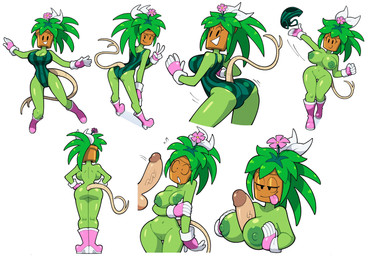 areola balls big_breasts big_butt black_eyes boots breast_play breasts butt cleavage clothed clothing disembodied_penis eyelashes female footwear forked_tail front_view genitals gesture gloves green_areola green_clothing green_leotard green_nipples hand_gesture hands_on_hips handwear leaf leaf_hair leotard looking_at_viewer looking_back looking_back_at_viewer male male/female navel nipples nude penis penis_awe pink_boots pink_clothing pink_footwear pink_gloves pink_handwear plant plant_hair pseudo_hair rear_view sex shoes simple_background smile solo striped_leotard tail tan_tail thick_thighs titfuck tongue tongue_out undressing unusual_anatomy unusual_tail v_sign vulva white_background wide_eyed wide_hips stealth-brock blaster_master kanna_(blaster_master) elemental_creature elemental_humanoid flora_fauna humanoid plant_humanoid tailed_humanoid absurd_res hi_res