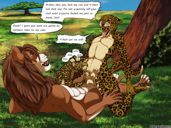 abs adult_on_child adult_on_young age_difference anthro bisexual bodily_fluids cowgirl_position dialogue erection feet female female/female female_penetrated from_front_position fur genital_fluids genitals group group_sex half-closed_eyes looking_at_another lying male male/female male_penetrating male_penetrating_female markings narrowed_eyes nude on_back on_bottom on_top open_mouth outdoor_nudity outside_sex penetration penile penile_penetration penis penis_in_vagina plant profanity savanna sex smile speech_bubble spots spread_legs spreading sucking tail teat_suck teats teeth text threesome toes tongue tongue_out tree trio vaginal vaginal_penetration vulva young young_anthro young_female backlash91 conditional_dnp felid leopard lion mammal pantherine 4:3 digital_media_(artwork) english_text hi_res daughter_(lore) incest_(lore) mother_(lore) mother_and_child_(lore) mother_and_daughter_(lore) parent_(lore) parent_and_child_(lore) parent_and_daughter_(lore)