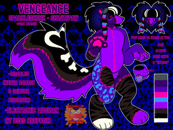 alternative_fashion ambiguous_gender anthro black_background blue_background bone_markings color_swatch coontail_hair countershading eyelashes fur hair heart_(marking) heart_background leopard_spots mango markings multicolored_body multicolored_fur multicolored_hair pattern_background paws scene_(fashion) simple_background solo sparklefur spots striped_body striped_fur stripes text tongue tongue_out chowmalgamation skunkbitez vengeance_(skunkbitez) bear mammal mephitid skunk undead zombie 2026 4:3 artist_collaboration english_text hi_res model_sheet watermark