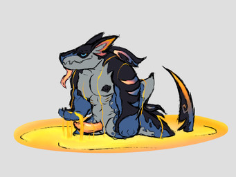 abs anthro belly big_ears big_tail dripping fin genitals glowing glowing_genitalia glowing_markings glowing_penis glowing_tongue half_submerged lava liquid long_tongue male markings muscular nipples pecs penis slightly_chubby solo tail tongue shadoremupdog genshin_impact mihoyo mythology dragon koholasaurus mythological_creature mythological_scalie scalie 4:3 hi_res