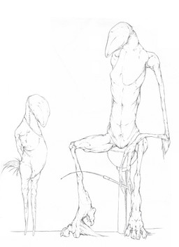 bdsm beak collar duo eyeless featureless_face female nude pincers posture_collar punishment simple_background sitting standing switch_(lash) whip white_background oddbird avian unknown_species full-length_portrait graphite_(artwork) monochrome portrait traditional_media_(artwork)