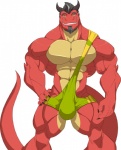 abs anthro beard biceps big_bulge bulge claws facial_hair green_eyes horn male muscular muscular_anthro muscular_male navel pecs simple_background smile solo tail teeth white_background wrestler wrestling_singlet kartos mythology emerson_(bullwhip) dragon mythological_creature mythological_scalie scalie 2016