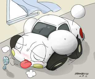 ambiguous_gender blush blush_lines bodily_fluids car cooling_off curtains eyes_closed fan_(object) inside machine nude solo sweat tail tongue tongue_out toony vehicle white_body wind window asdfasd hybrid living_car living_machine living_vehicle mammal mouse murid murine rodent 2022 6:5 dated digital_media_(artwork) shaded