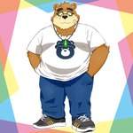 anthro blush bottomwear brown_body brown_fur clothing eyewear fur glasses kemono male overweight overweight_anthro overweight_male pants shirt solo topwear yaki_atsuage lifewonders tokyo_afterschool_summoners volos_(tas) bear mammal 1:1 2021 hi_res