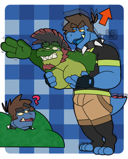 absorption_vore anthro attribute_theft big_muscles body_hair clothing duo green_body hair male male/male male_pred muscular muscular_anthro muscular_male open_mouth size_difference size_play size_theft tail teeth text vore mothercrow nokucroc invader_(invaderthegator) alligator alligatorid crocodile crocodilian lizard mammal reptile scalie absurd_res digital_media_(artwork) english_text hi_res
