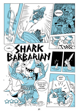 anthro bandage boat clothed clothing dialogue jewelry male melee_weapon muscular necklace open_clothing open_mouth open_shirt open_topwear scar sea shirt shirtless sword teeth tentacles text topwear vehicle water watercraft weapon saran_kit coal_(saran_kit) oak_(saran_kit) aquatic canid canine canis cephalopod coleoid fish mammal mollusk octopodiform octopus shark wolf comic english_text hi_res