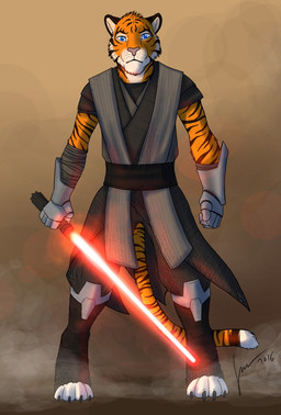 anthro blue_eyes clothed clothing facial_markings front_view fur glistening glistening_eyes head_markings head_tuft holding_lighter holding_object lighter lightsaber looking_at_viewer male male_anthro markings melee_weapon mouth_closed red_lightsaber robe solo standing striped_arms striped_body striped_face striped_fur striped_markings striped_tail stripes tail tail_markings tuft weapon hufnaar star_wars hufnaar_(character) felid mammal pantherine tiger 2016 dated full-length_portrait hi_res portrait signature