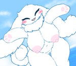 anthro areola big_breasts blush breasts crossgender female fur genitals long_ears nipples nude pussy smile solo white_body white_fur milkteafox cinnamoroll sanrio cinnamon_(cinnamoroll) canid canine canis domestic_dog mammal absurd_res hi_res