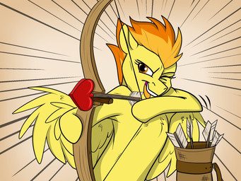 armor arrow_(weapon) arrow_quiver bow_(weapon) brown_eyes feathered_wings feathers female feral heart_symbol one_eye_closed quiver_(object) ranged_weapon solo speed_lines weapon wings rutkotka friendship_is_magic hasbro my_little_pony mythology flash_magnus_(mlp) spitfire_(mlp) wonderbolts_(mlp) equid equine mammal mythological_creature mythological_equine pegasus hi_res