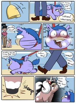 1_horn ambiguous_feral ambiguous_gender ambiguous_human angry animal_genitalia animal_penis aroused baby_talk balls bell black_hair black_hooves blue_bottomwear blue_clothing blue_hair blue_pants blue_tail blush bodily_fluids bottomwear breasts brown_bottomwear brown_clothing brown_footwear brown_pants brown_shoes clothed clothed_human clothing collar constricted_pupils dialogue erection eyes_closed female female_human feral footwear fully_clothed fur genitals hair hooves horn leash leashed_collar male male_feral overweight pants penis pink_body pink_clothing pink_fur pink_shirt pink_topwear pupils purple_body purple_hooves purple_wings red_collar running saliva scared shirt shoes sitting small_pupils spiral_horn standing steam_from_nostrils surprised tail text tied_hair tongue tongue_out topwear white_hair white_horn wings young young_male myrayray fluffy_pony fluffy_pony_(species) human mammal 2024 absurd_res cel_shading comic digital_media_(artwork) english_text hi_res shaded