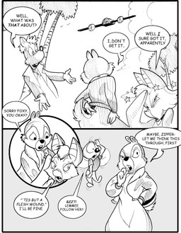 4_fingers annoyed anthro bomber_jacket clothing cloud coat dizzy female fingers gesture group lab_coat male plant rangerwing salute scut_tail short_tail tail text thinking topwear tree wings chris_fischer chip_'n_dale_rescue_rangers disney chip_(disney) dale_(disney) foxglove_(cdrr) sparky_(cdrr) zipper_(cdrr) arthropod bat chipmunk fly_(animal) ground_squirrel insect mammal mouse murid murine rodent sciurid comic english_text hi_res monochrome