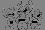 antennae_(anatomy) black_eyes bottomless clothed clothing cosplay crossover_cosplay cute_fangs eyelashes facial_markings female forehead_markings frown grey_background group head_markings head_tuft markings pigtails semi-anthro simple_background smile standing tuft kajabuubuu cartoon_network disney lilo_and_stitch powerpuff_girls angel_(lilo_and_stitch) belle_(lilo_and_stitch) blossom_(powerpuff_girls) bonnie_(lilo_and_stitch) bubbles_(powerpuff_girls) buttercup_(powerpuff_girls) alien experiment_(lilo_and_stitch) 2020 crossover digital_drawing_(artwork) digital_media_(artwork) greyscale monochrome sketch