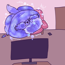 anthro bingo_wings bloated blue_body blue_fur blueberry_inflation body_inflation bubble cheek_bulge female fur hiccuping immobile inflation living_room lying on_front scar soda_inflation solo swelling translucent translucent_body nightaftermid lyosha_(nightaftermid) animal_humanoid canid canid_humanoid canine canine_humanoid canis humanoid mammal mammal_humanoid wolf wolf_humanoid 1:1 2022 hi_res