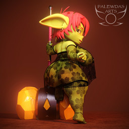 4_fingers 4_toes amber_eyes areola belly big_breasts big_butt big_ears biped blush breasts butt choker clothed clothing ear_piercing ear_ring fantasy feet female female_humanoid fingers giant_hammer gloves green_body hair hammer handwear holding_object holding_weapon jewelry lace lace_stockings lace_topwear legwear lingerie maul necklace nipple_piercing nipples oversized_weapon paladin piercing red_hair ring_piercing short_stack slightly_chubby solo stockings thick_thighs toes tongue tongue_out tools weapon palewdas_arts palewdasarts_(modeler) mina_(palewdasarts) goblin humanoid 1:1 3d_(artwork) digital_media_(artwork) hi_res tagme