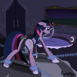 anus bdsm bondage bound chain chained cutie_mark female feral fur genitals hair horn multicolored_hair night purple_body purple_fur purple_hair quadruped sad solo submissive submissive_female tail two_tone_hair vulva rumblealex friendship_is_magic hasbro my_little_pony mythology twilight_sparkle_(mlp) equid equine mammal mythological_creature mythological_equine unicorn 1:1 hi_res