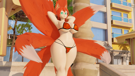 bikini bikini_bottom bikini_top clothing female fur hair orange_body orange_fur orange_hair solo swimwear two-piece_swimsuit z-z asuki canid canine fox humanoid mammal 16:9 3d_(artwork) digital_media_(artwork) hi_res widescreen