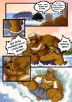 angry anthro beach bear blood bodily_fluids bongo_(dad) brown_body brown_fur bulge clothed clothing comic dialogue duo father_(lore) father_and_child_(lore) father_and_son_(lore) fur hair hi_res kyllo_(son) male mammal muscular muscular_anthro muscular_male nipples nude outside parent_(lore) parent_and_child_(lore) parent_and_son_(lore) punch sea seaside son_(lore) spanish_text text topless translated translation_check water yasser